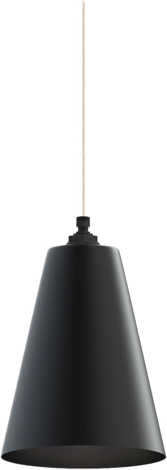 Steel Lighting Co. Laurel Pendant Light | Ceiling Mounted | 8.5 inch Cone Shade | Modern Contemporary Farmhouse Style Made in America | White Gold Cloth Cord | Matte Black Exterior/Interior