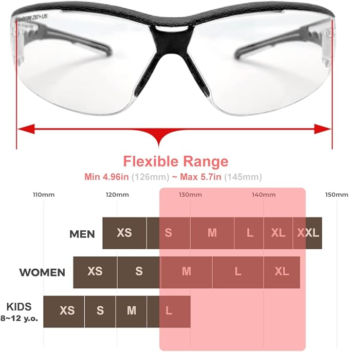 Super Flexible Lightweight Anti Fog Wrap-Around U6 Clear Shooting Safety Glasses with ANSI Z87.1 Scratch Resist