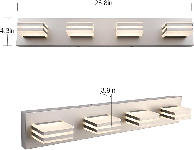 4-Light LED Brushed Nickel Vanity Lights for Bathroom Light Fixtures Adjust 3 Colors Modern Bath Lighing Over Mirror LED Vanity Light 27inch