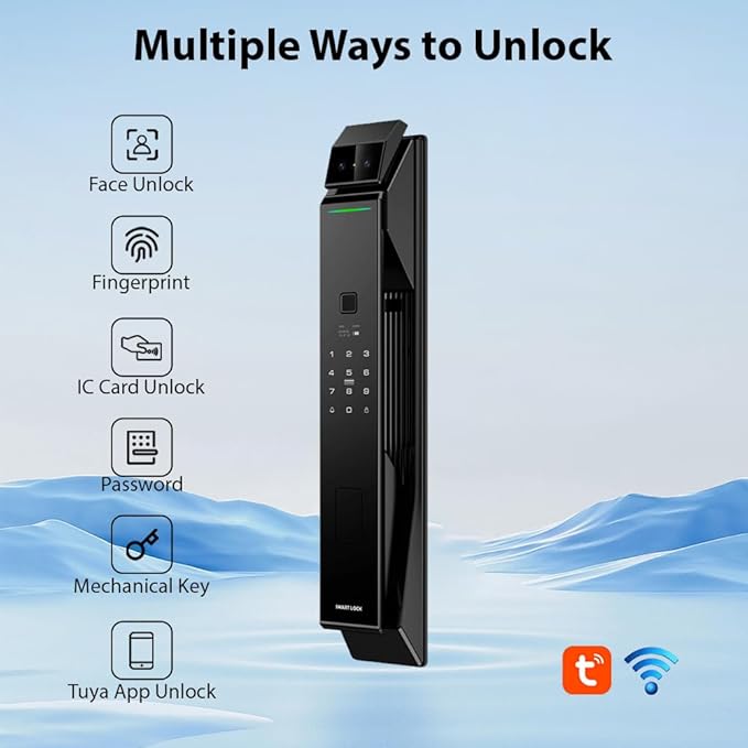 Smart Fingerprint Door Lock with Camera, 3D Face Recognition Keyless Entry Door Lock, Aluminum Alloy Biometric Smart Door Lock, 6 Unlock Mode for 40-120mm Thickness Door, with 4200mAh Battery