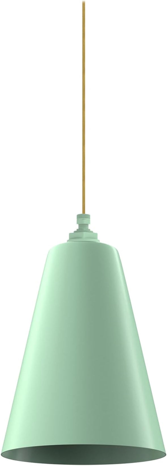 Steel Lighting Co. Laurel Pendant Light | Ceiling Mounted | 8.5 inch Cone Shade | Modern Contemporary Farmhouse Style Made in America | Gold Cloth Cord | Mint Green Exterior/Mint Green Interior