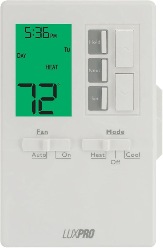 Lux Pro All in One Non Programmable and Programmable Thermostat; 7 and 5/2 Day Settings for Digital Energy Saving; Multi Stage Heating, AC Systems; Easy DIY, P711-Vertical, 1 Unit, Batteries Included