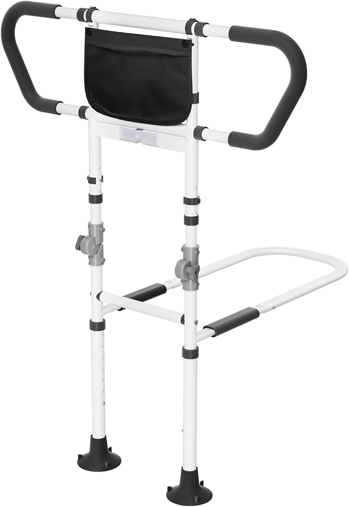 Bed Rails for Elderly Adults Seniors Adjustable Height Safety Rail with 400 Lbs Capacity, Non-Slip Handle & Smart Night Light, Fall Prevention Grab Bar for King Queen Full Twin Beds White