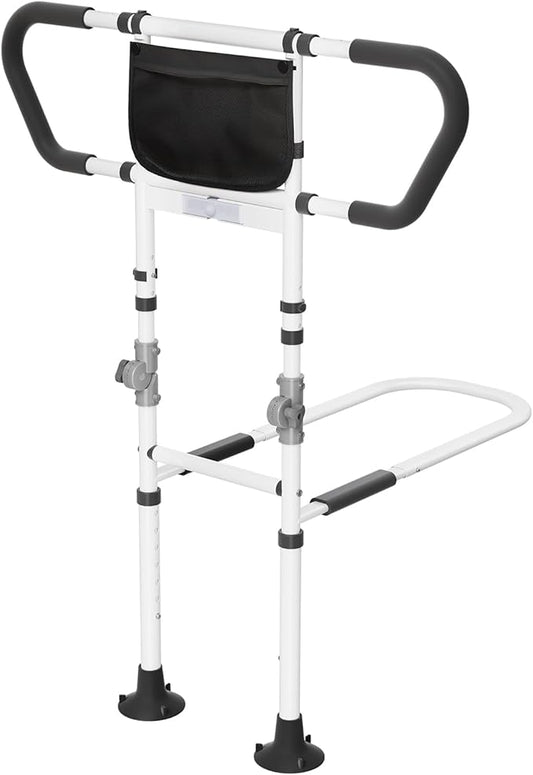 Bed Rails for Elderly Adults Seniors Adjustable Height Safety Rail with 400 Lbs Capacity, Non-Slip Handle & Smart Night Light, Fall Prevention Grab Bar for King Queen Full Twin Beds White