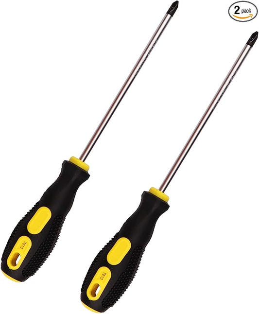 2Pcs Phillips Screwdriver 6 inch Shaft Non-Slip Grip Screwdriver Magnetic Tip 6mm PH2 Cross Head Screwdriver