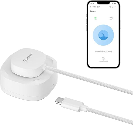 SONOFF SNZB-05P Zigbee Water Leak Sensor with Detection Cable for Alarm System and Smart Home Automation, Wireless Mini Flood Detector for Kitchen Bathroom Basement 1Pack