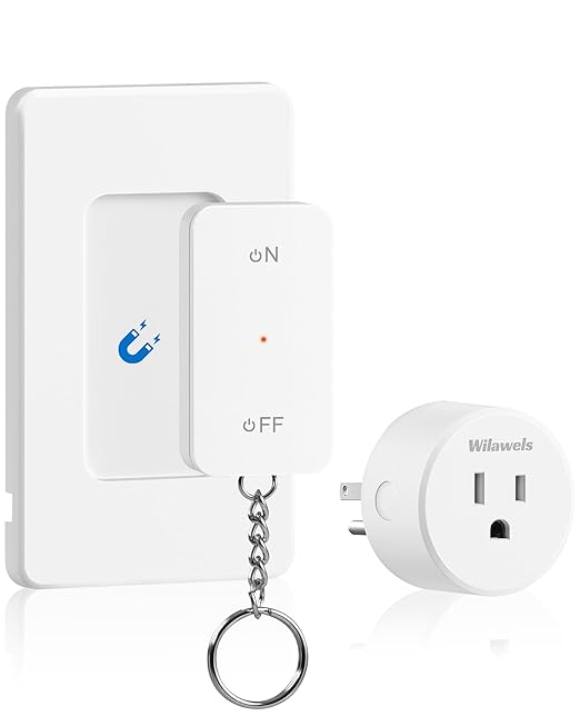 Remote Control Outlet, WILAWELS Wireless Light Switch with Magnetic Base, On Off Remote Outlet Switch for Light, Lamp, Home Appliance, 100ft RF Range, 15A/1875W, Pre-Programmed, FCC Listed W09RC1106