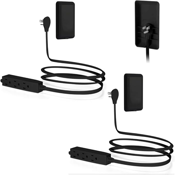 CILIA Flat-Face Outlet Extender with 3 Receptacles, Ultra-Thin Wall Plate Plug, 3-Outlet Power Strip with 3ft Cord, Space-Saving Design for Home/Office Electrical Improvement (Black)