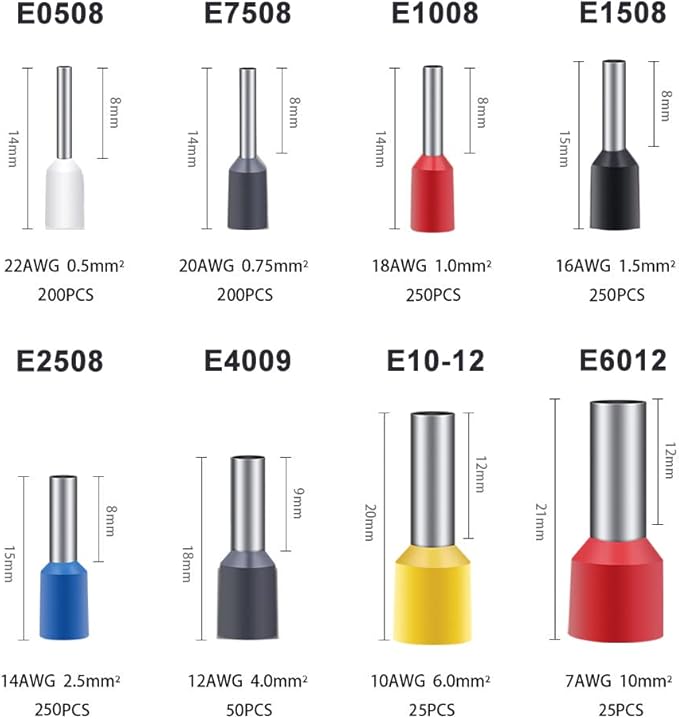 Hexagonal Ferrule Crimp Tool AWG 28-5 (0.08-16mm²),Zhushan 16-6 Wire Ferrule Crimper with 1200 PCS Terminal Connector Sleeves