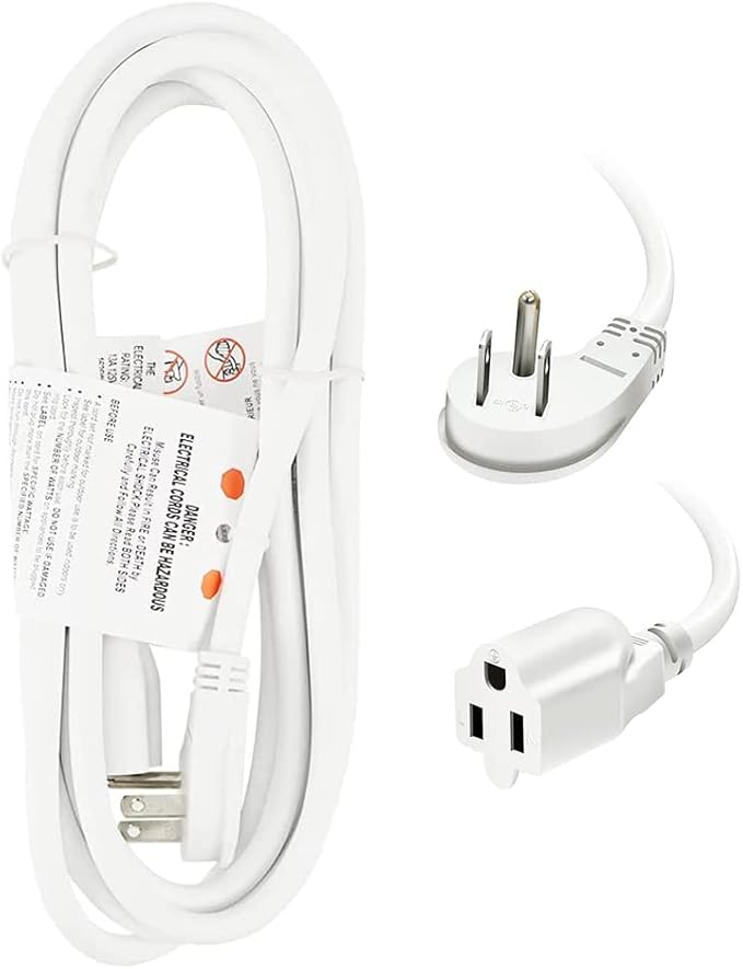 EP 10 Ft Flat Plug Extension Cord, 16 AWG 3 Prong Grounded White Low Profile Extension Cable for Indoor, UL Listed