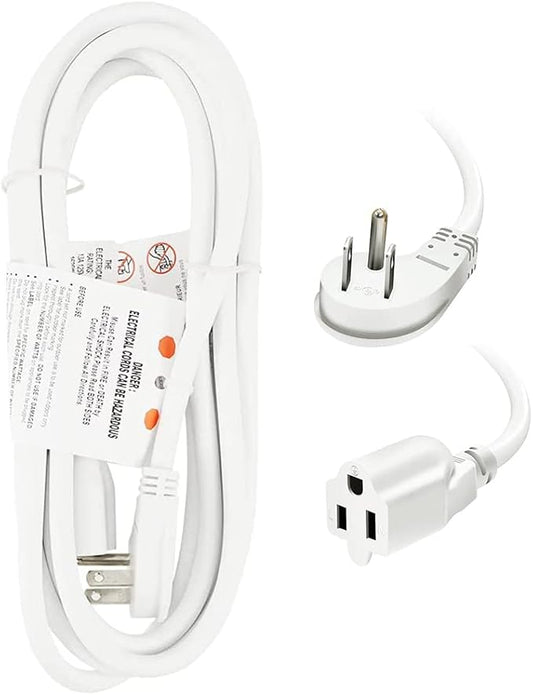 EP 10 Ft Flat Plug Extension Cord, 16 AWG 3 Prong Grounded White Low Profile Extension Cable for Indoor, UL Listed