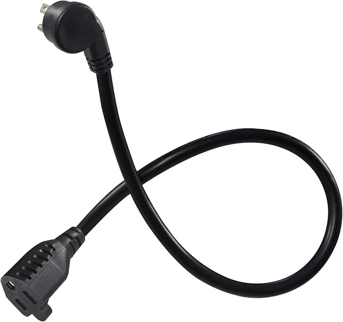 SPARKING Flat Plug Short Power Extension Cord 1.5FT - Low Profile AC Flat Wall Head Short Black Grounded Extension Cord,16AWG SJT,125V 13A Right Angle Small Indoor Appliance Extender Cord [1PACK]