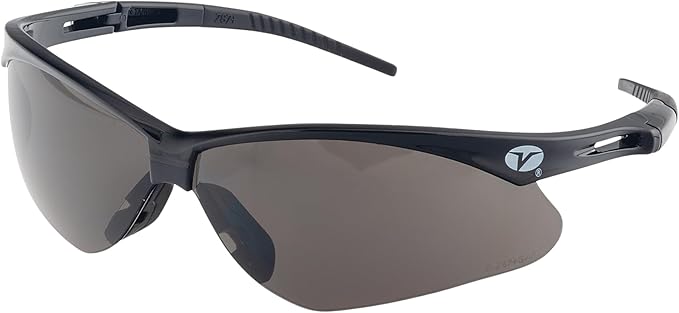 Veratti V1023N Safety Glasses, Gray Anti-Fog Lens, ANSI Z87.1, Removable Strap, Black Frame, Impact Resistant