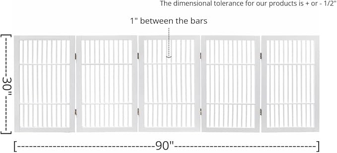 Pet Dog Gate Strong and Durable Freestanding Folding Acacia Hardwood Portable Wooden Fence Indoors or Outdoors by Urnporium (White Pet Gate, 5 Panel 30" Tall)