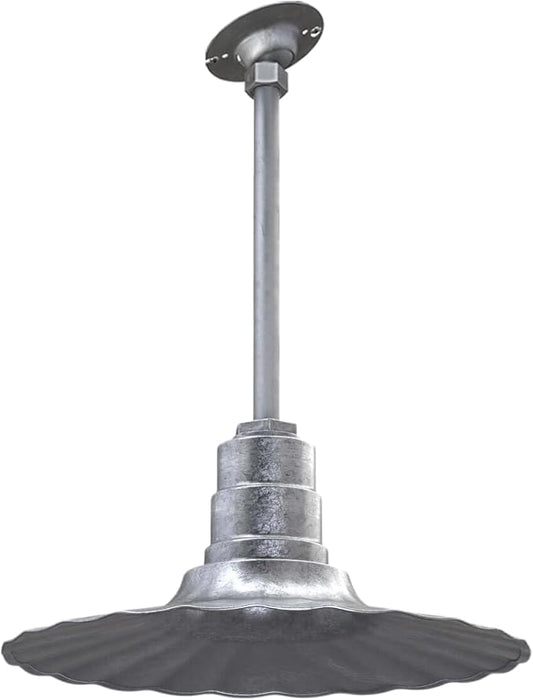 Steel Lighting Co. Eagle Rock Pendant | Ceiling Mounted Light | 16 inch Radial Wave | 12 inch Sloped Stem | Heavy Duty Steel Retro Farmhouse Style Made in America | Galvanized Exterior/Interior