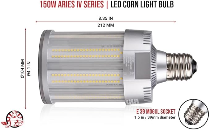 RuggedGrade Aries IV Series 150W LED Corn Light Bulb | 22,200 Lumens | 5000K | E39 Base | Energy Efficient LED Light | DLC 5.1 Premium