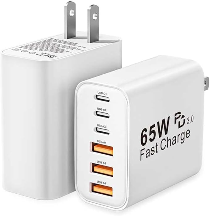 USB C Charger Block, 2-Pack 65W 6-Port USB C Wall Charger iPhone Charger Fast Charging PD Power Adapter+QC Wall Plug Multiport Type C Brick Chargers for iPhone 17 16 15 14 13 12 11 Pro Max XS,Samsung
