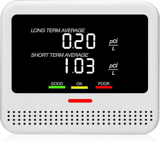 Digital Radon Detector - User-Friendly Desktop Device with HD LCD Display, 2-3 Years of Battery Life on 6-Hour Charge, 10-Year Sensor Lifespan, Perfect for Accurate Home and Office pCi/L Reading