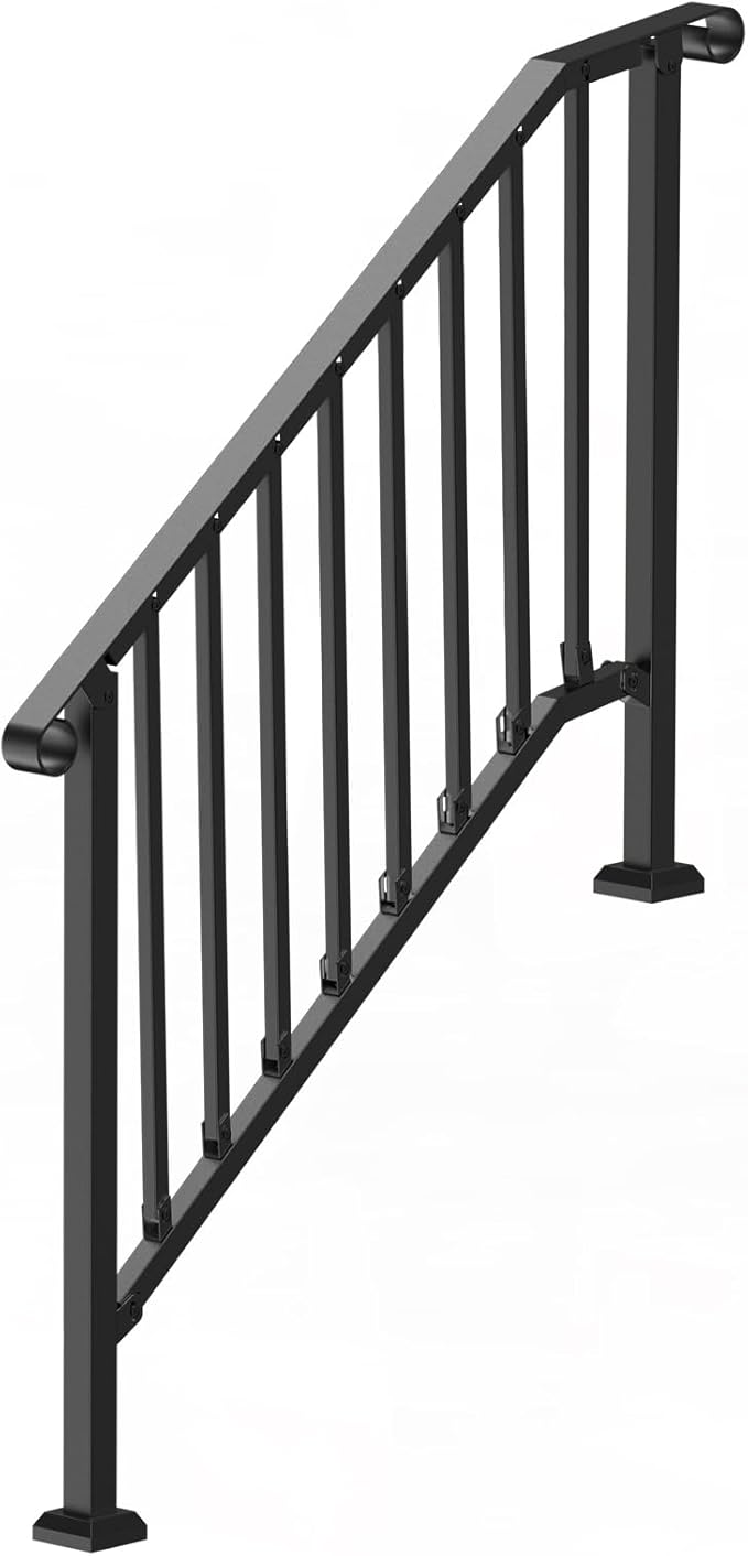 VEVOR Handrails for Outdoor Steps, 3-4 Step Stair Hand Rail Kit, Transitional Iron Railings with Installation Kit, Stair Rails for Seniors, Concrete Steps & Porch & Deck, Black Retro Arch