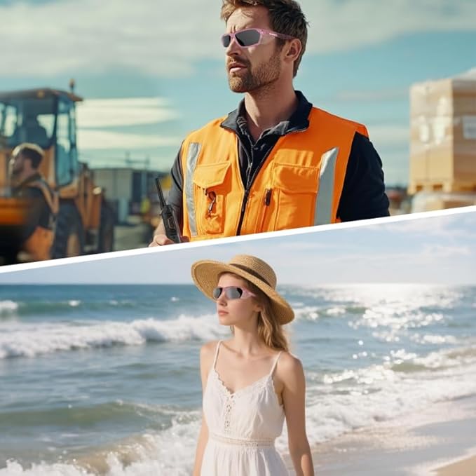 ProtectX Stylish Anti-Fog & Scratch-Resistant Safety Glasses With Readers, UV Protection Goggles, Anti-Impact Lightweight Glasses for Men＆Women Pink Tinted Smoke - 6 Pack