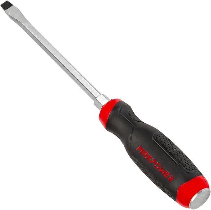 MAXPOWER Strike Cap Go Through Screwdriver Slotted 0.3 x 5.9 Inches, Cr-V Steel Flat-Head with Striking Cap Magnetic Tip, Ergonomic Soft Grip TPR Handle