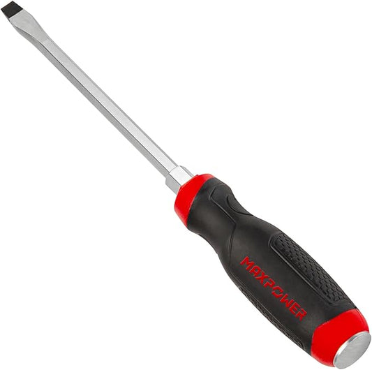 MAXPOWER Strike Cap Go Through Screwdriver Slotted 0.3 x 5.9 Inches, Cr-V Steel Flat-Head with Striking Cap Magnetic Tip, Ergonomic Soft Grip TPR Handle