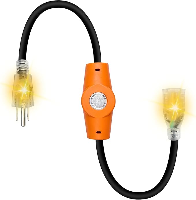 MAXKOSKO 1PC 120V 15A Temperature Controlled Extension Cord, Heat Cable Controller, Thermostatically Controlled Outlet Auto On/Off Below 37°F/Over 50°F, 20" Cord for Covered Outdoor Outlets