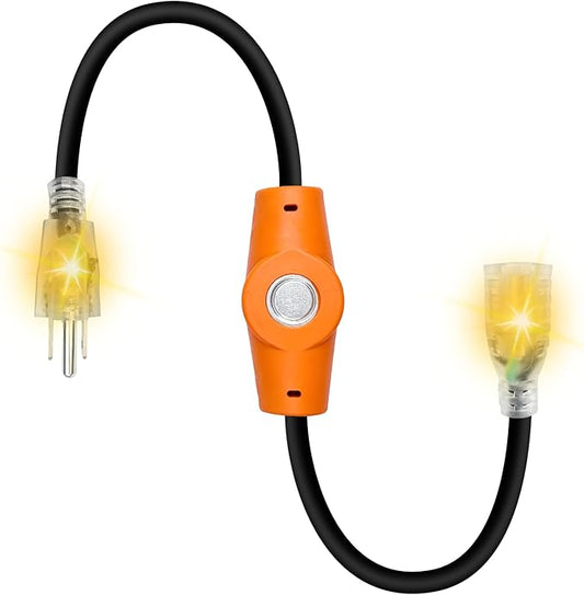 MAXKOSKO 1PC 120V 15A Temperature Controlled Extension Cord, Heat Cable Controller, Thermostatically Controlled Outlet Auto On/Off Below 37°F/Over 50°F, 20" Cord for Covered Outdoor Outlets