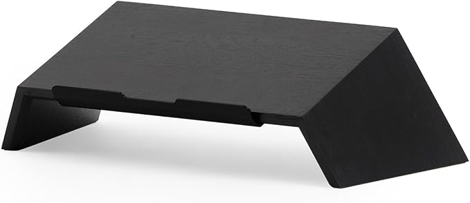 Oakywood Wooden Slanted Laptop Stand for Desk - Convenient Riser & Holder - Ergonomic Wood Stand - 45x22x14cm - for 13-14" Laptops Black