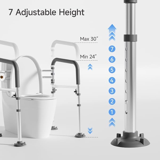 Toilet Safety Rail,Height-Adjustable Toilet Frame Width-Adjustable Toilet Handles Foldable Toilet Rail Provides Support for Seniors ， Pregnant ，Disabled