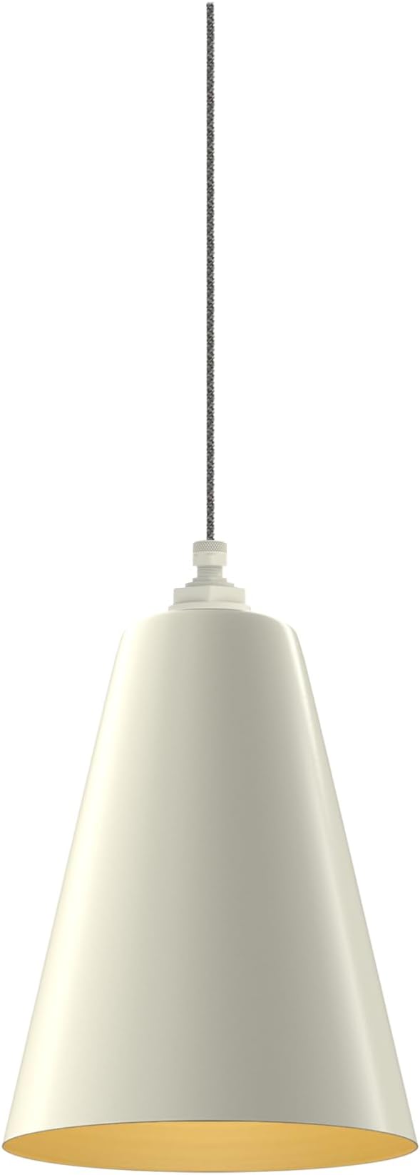 Steel Lighting Co. Laurel Pendant Light | Ceiling Mounted | 8.5 inch Cone Shade | Modern Contemporary Farmhouse Style Made in America | Gray Tweed Cloth Cord | Cream Exterior/Brass Interior