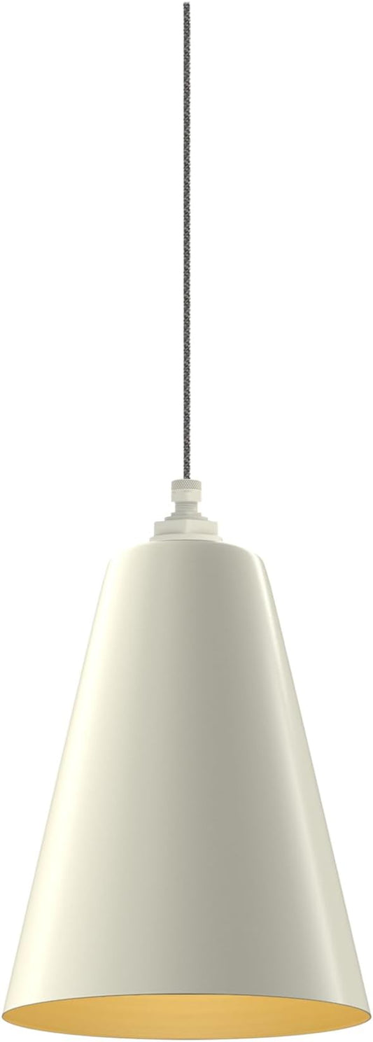 Steel Lighting Co. Laurel Pendant Light | Ceiling Mounted | 8.5 inch Cone Shade | Modern Contemporary Farmhouse Style Made in America | Gray Tweed Cloth Cord | Cream Exterior/Brass Interior