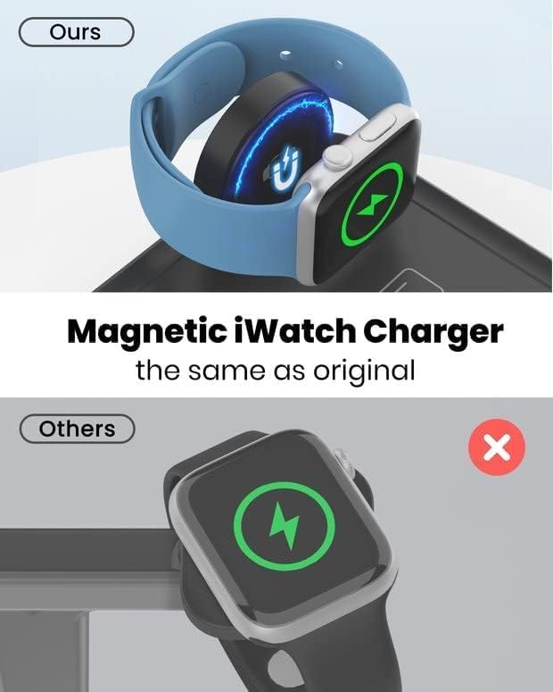 Wireless Charging Station for Apple Mag-Safe: JoyGeek 3 in 1 Magnetic Foldable Charger Stand for iPhone 16 15 14 13 12 Pro Max Plus - Apple Watch 10 9 8 7 6 5 4 SE - AirPods Pro 2/3/4