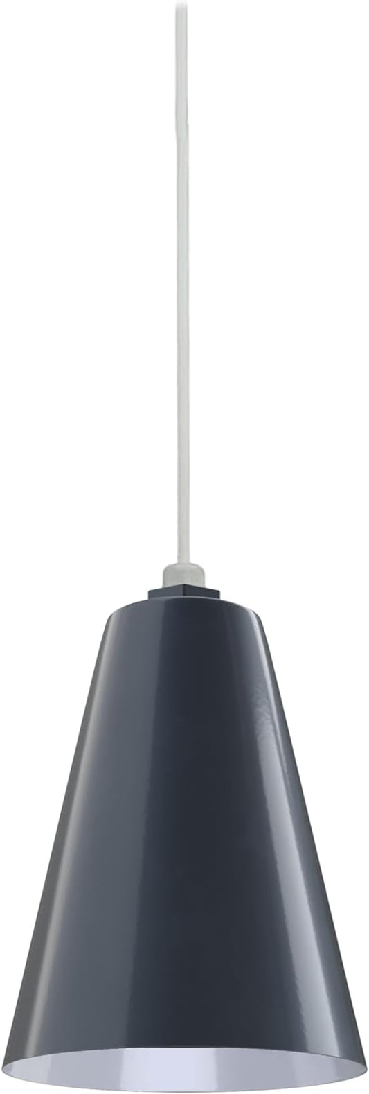 Steel Lighting Co. Laurel Pendant Light | Ceiling Mounted | 8.5 inch Cone Shade | Modern Contemporary Farmhouse Style Made in America | White Cord | Gray Blue Exterior/White Interior