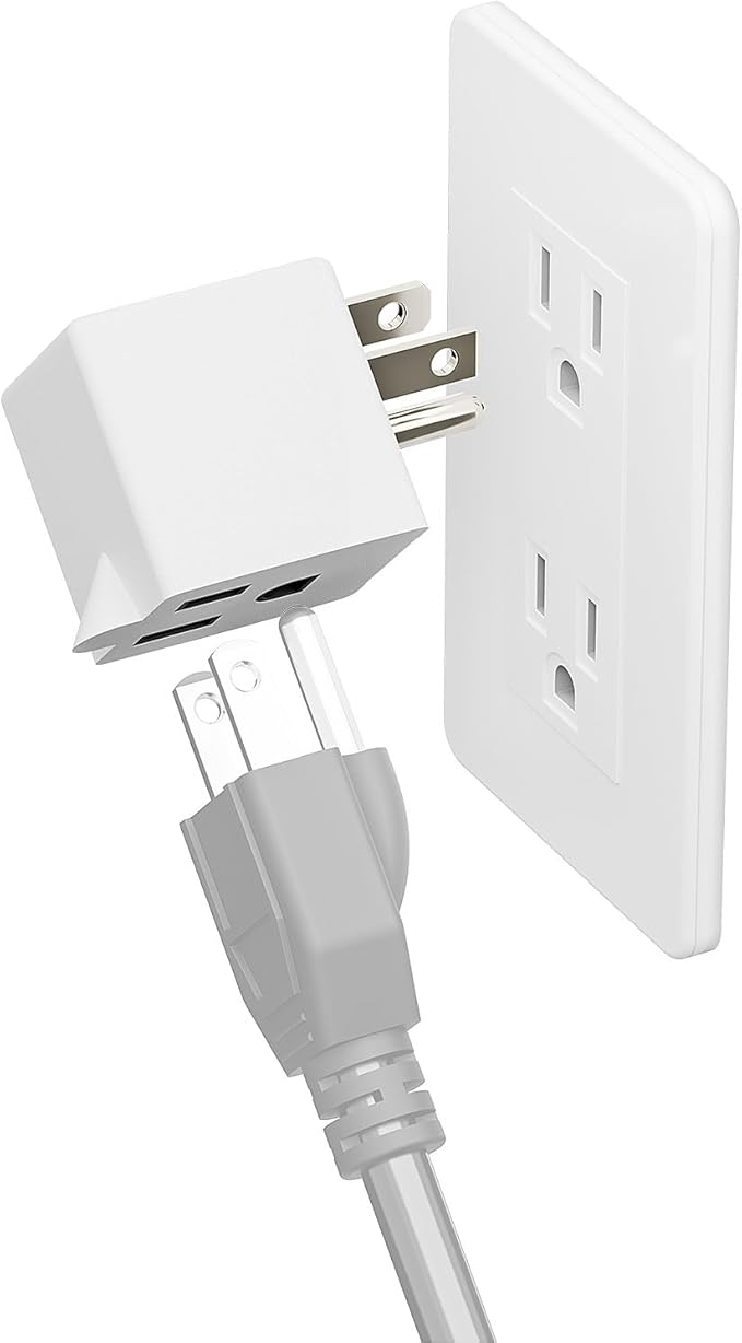 90 Degree Adapter Right Angle USA 3-Prong Male-Female Adapter,90 Degree Angled USA Male Female Power adapter, 5-15P to 5-15R Direction Changer Space Save Adapter White PA-0170R45W