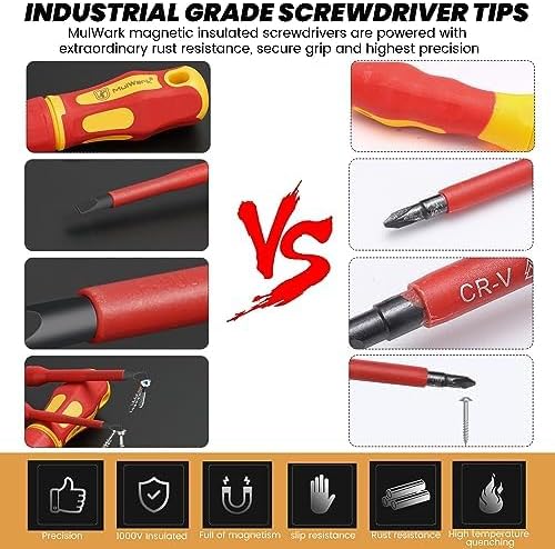 Mulwark 13-Piece Premium CR-V Insulated Screwdriver Set with 1000V Tools – Includes Phillips, Slotted, Pozidriv, and Torx Screwdrivers for Professional Use