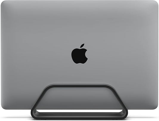 HumanCentric Vertical Laptop Stand Compatible with MacBook Pro and MacBook Air, Holder for Personal Computer Desk Stand, Aluminium, Exchangeable Inserts to Fit Different Device Models, Black