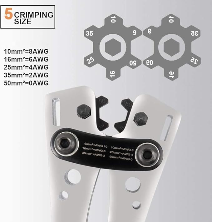 Sanuke Battery Cable Lug Crimping Tool for AWG 8 6 4 2 1/0 Heavy Duty Copper Wire Lugs