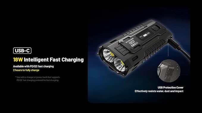 Nitecore EDC37 8000 Lumens Flat Shape Flashlight, USB-C Fast Charging with Digital OLED Display and Safety Lock Sticker