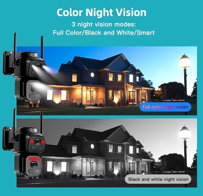 Uniter 4K Dual Lens Solar Security Camera Wireless Outdoor, 5G/2.4G WiFi 6, Panoramic & Tracking Cam 2 in 1 for Home Security with Color Night Vision/PIR Motion Alarm/Human Tracking/PTZ/2-Way Audio