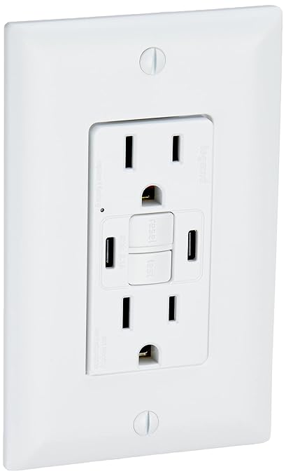 Legrand Radiant 1597TRUSBCCW 15 Amp GFCI Self Test Tamper Resistant Decorator Duplex Outlet with USB Type C, White (1 Count)