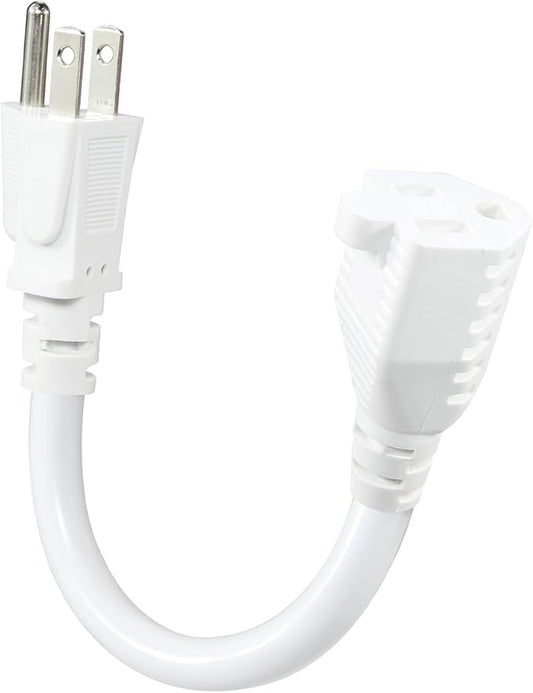 KUNCAN Short Power Extension Cord - 15A 6 Inch 3 Prong Outlet Saver, 1875W 14AWG/3C SJTW Heavy Duty Power Cord Extension Cable (NEMA 5-15P to NEMA 5-15R) Indoor/Outdoor Use, White 1-Pack