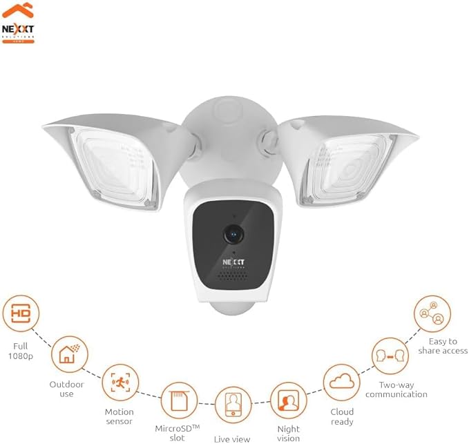 NEXXT Smart Wi-Fi Floodlight Camera - Outdoor Security, 2500 Lumens, 2K 150° View, Weather Resistant, Motion Detection, Night Vision, App Control | Camara de Seguridad
