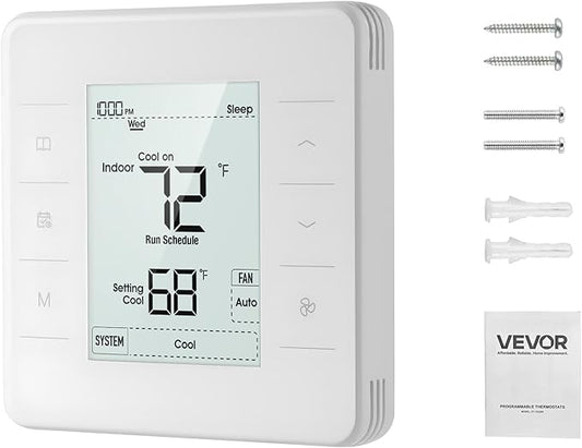 VEVOR 7-Day Programmable Thermostat, Home Thermostats for Heat Pump,Air Conditioner,Underfloor Heating, LED Screen with Backlight & 1Cool+1Heat,Energy-Efficient,Wide Temp Range,White