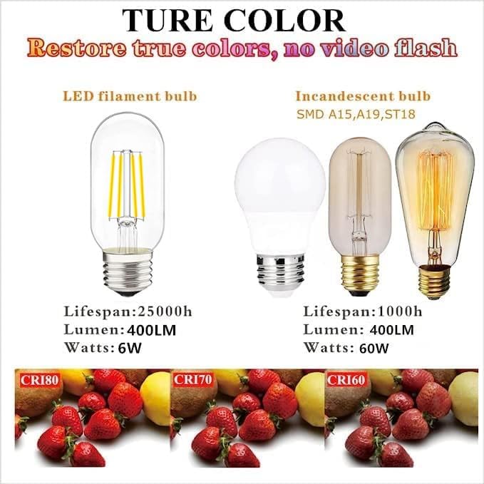 LED Tubular Bulb 4W Daylight White 5000K E26 Clear Edison Bulb,40W Equivalent 400 Lumens, Antique Edison Style LED Filament Light Bulbs,Daylight White 5000K Non Dimmable Pack of 6