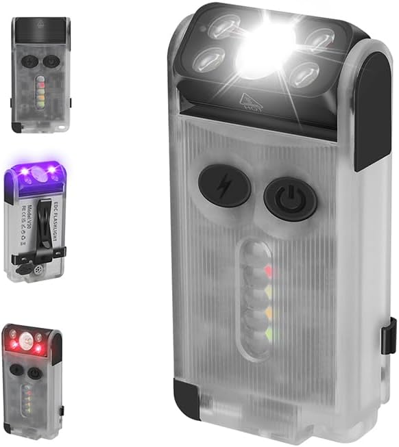 Vortex V30 EDC Flashlight Red UV Green Warm White Light Emergency Signals Fluorescent Powerful 900 Lumen Rechargeable Pocket LED Keychain Flashlight Magnetic end 180° Twistable Head 2-Direction Clip