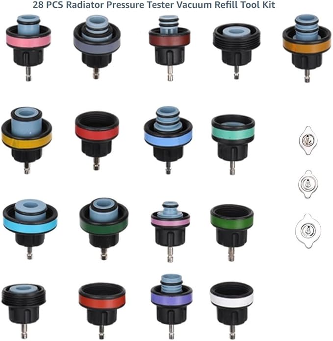 CALU LUKY 28 Pcs Universal Radiator Pressure Tester, Coolant Pressure Tester kit Vacuum Type Cooling System Tool Kit w/Carrying Case, Pressure Tester Kit,Cooling System Pressure Tester Kit