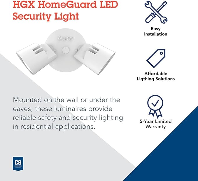 Lithonia Lighting HomeGuard 2-Light LED Outdoor Flood Lights, Wall or Ceiling Mount Outdoor Lights, 4000K Cool White, Round Heads, White, 2-Pack (HGX LED 2RH 40K 120 WH CP2 M2)