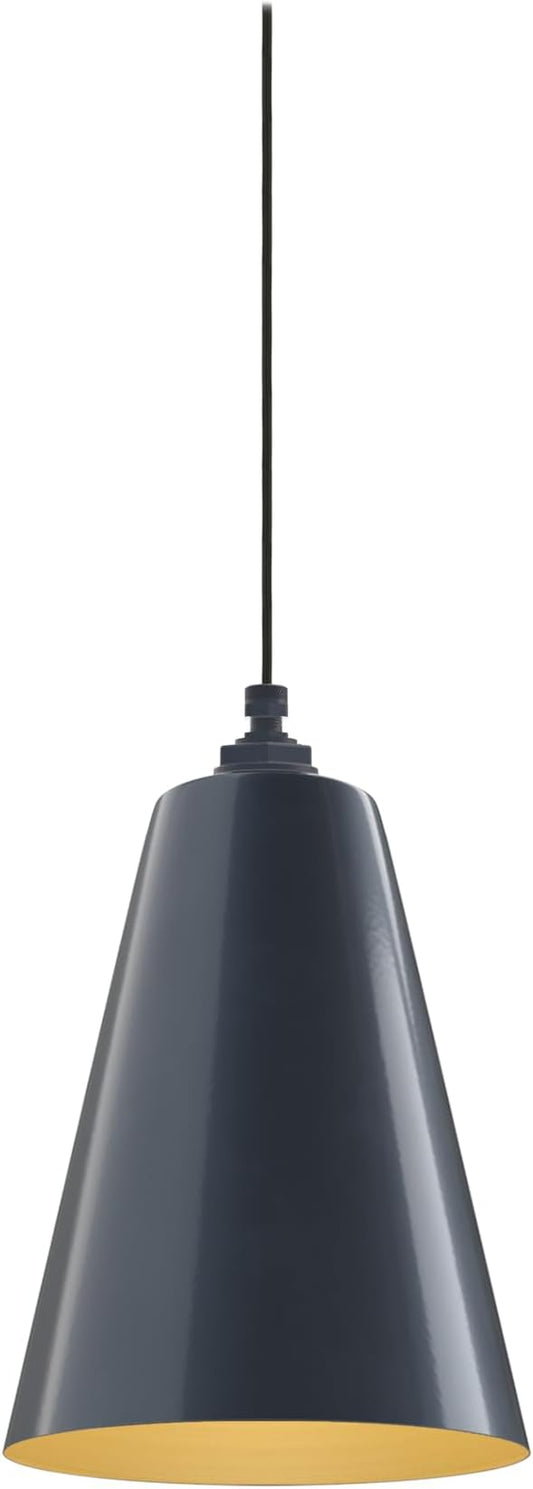 Steel Lighting Co. Laurel Pendant Light | Ceiling Mounted | 8.5 inch Cone Shade | Modern Contemporary Farmhouse Style Made in America | Black Cloth Cord | Gray Blue Exterior/Brass Interior