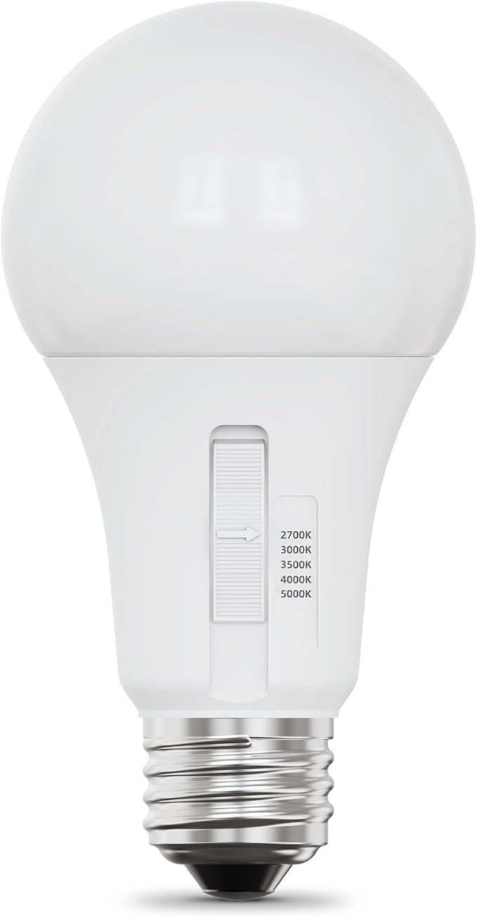 Feit Electric 3-Way A19 LED Light Bulb, 30/70/100W Equivalent, 5CCT Adjustable White (2700K–5000K), 1600 Lumens, Dimmable, 25,000-Life Hours, Energy Saving for Lamps & Fixtures, OM30/100/5CCTCA